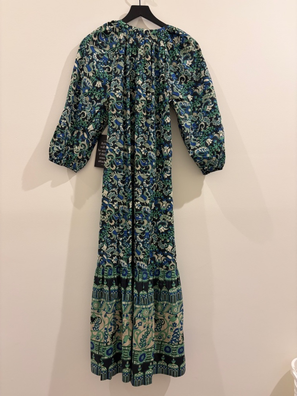 Tuckernuck Lyles Dress Green Batik Floral Puff Sleeve Belted Midi Size M NWT - Picture 2 of 8